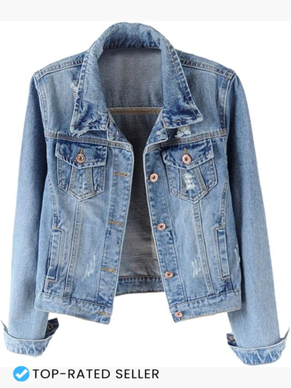 Distressed Denim Jacket Classic Long Sleeve Ripped Streetwear Casual Women Coat